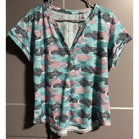 L.L. Bean Women’s Streamside T-Shirt Short Sleeve Lilac Camo Size Medium Petite - Picture 1 of 3